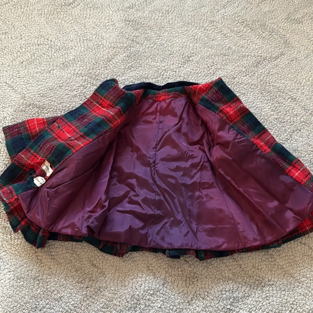 Girls Red & Green Plaid Peacoat with Matching Hat